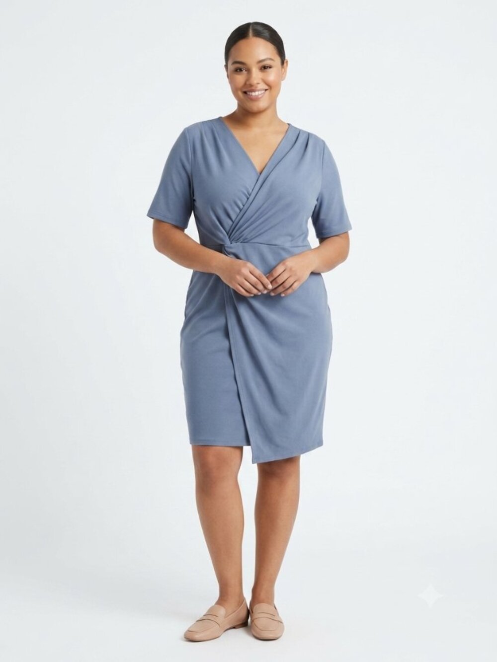 Jasambac Dress Blue Faux Wrap Office Jersey 2XL NWT